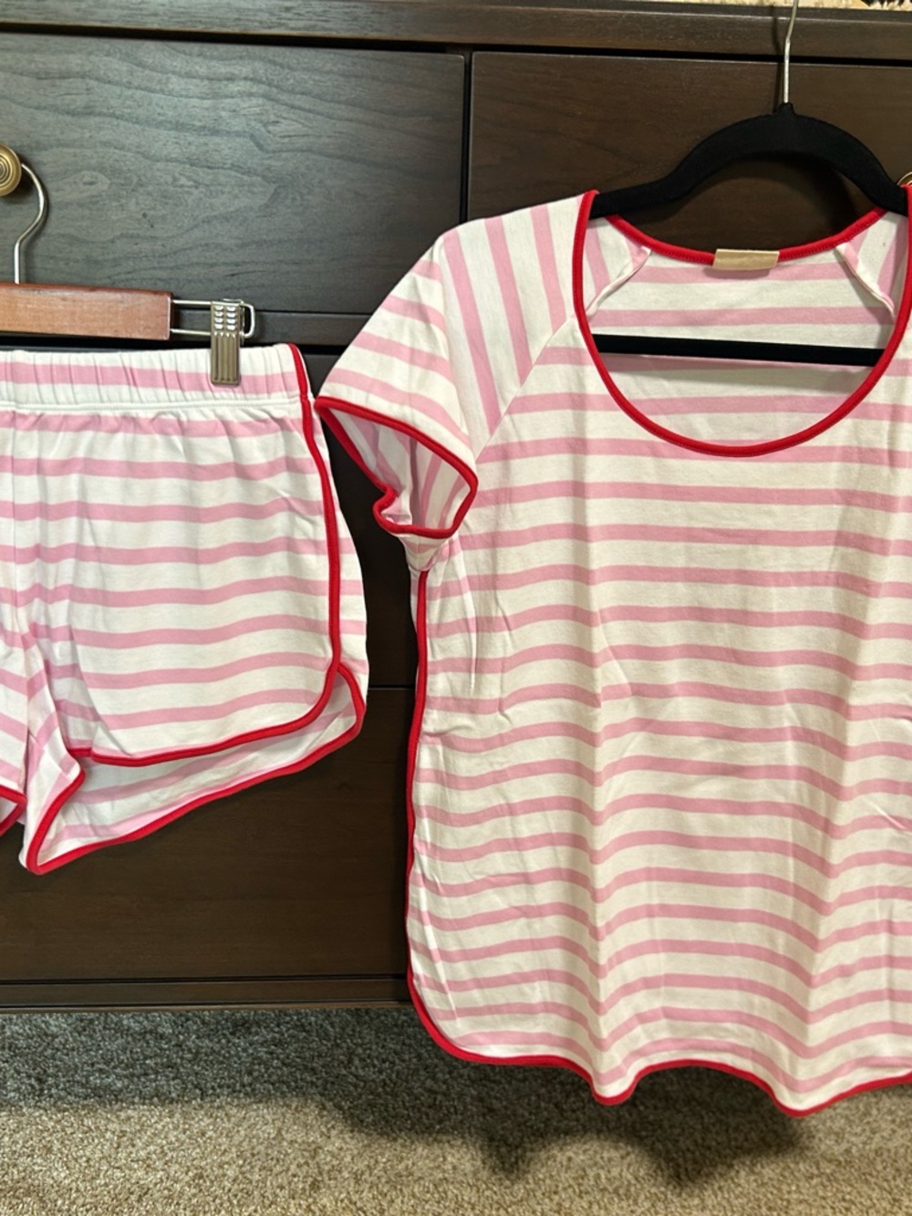 Women's Pink & White Stripe Short Sleeve Pajama Set